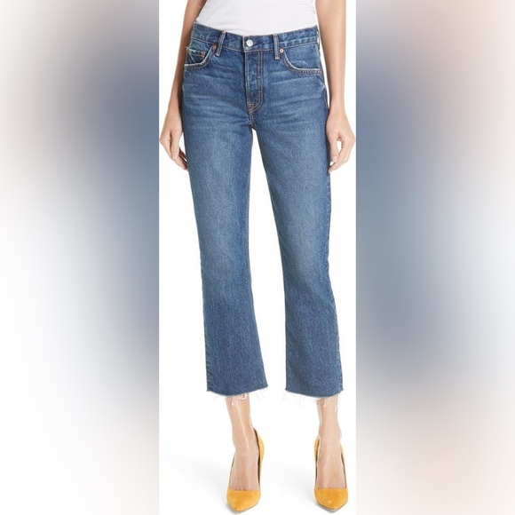 GRLFRND Tatum Mid-Rise Micro Bootcut Only Lies Cropped Cotton Blue Jeans Size 30 - Picture 3 of 16